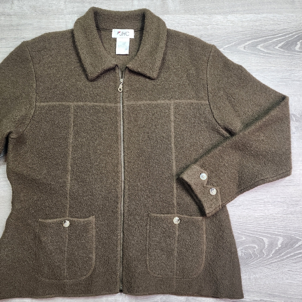 VINTAGE JH COLLECTIBLES Wool Green Zip Up Coat Jacket Large